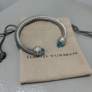 David Yurman 7mm Classic Cablespira Bracelet Silver with Sapphire and Diamond